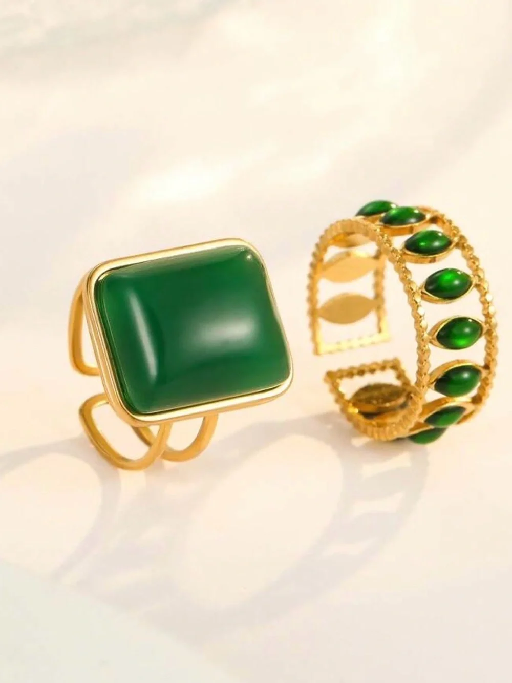 Gold Green Stone Statement Ring set - Elegant Women’s Fashion Jewelry